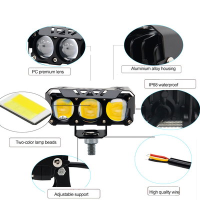 Drie Oogballen Motorfiets Spotlights LED koplamp Bijna geel Verwijderd wit Hulplicht