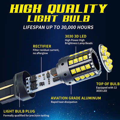Witte aluminium LED-draaisignalen 1156 1157 T20 3030 44SMD-achterlicht 12V 24V