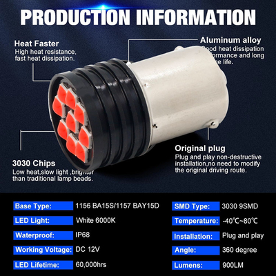 1157 BAY15D LED P21/5W 1156 BA15S P21W LED gloeilampen 9 SMD 3030 R5W R10W Car Reverse Light Brake Tail Lamp