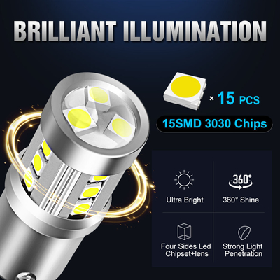 Universele witte LED-auto-draailichten1156 1157 3030 15SMD LED-lamp Wit geel Canbus kentekenplaat Interieur Led