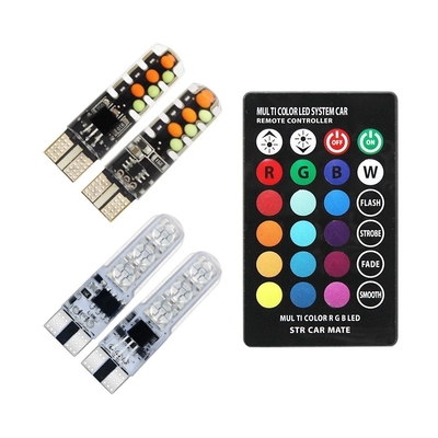 Helderheid Nieuw type auto Interieur led gloeilamp T10 5050 6SMD RGB kleur Met RGB Met afstandsbediening strobe knipperlichten