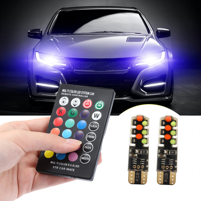 Helderheid Nieuw type auto Interieur led gloeilamp T10 5050 6SMD RGB kleur Met RGB Met afstandsbediening strobe knipperlichten