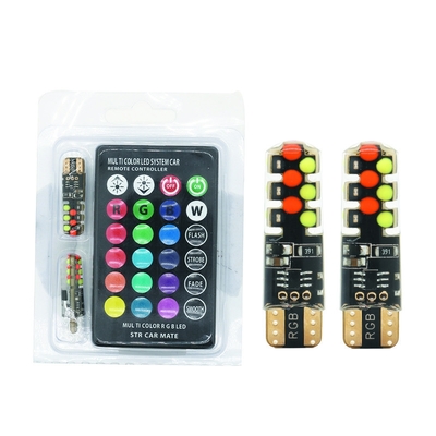 Helderheid Nieuw type auto Interieur led gloeilamp T10 5050 6SMD RGB kleur Met RGB Met afstandsbediening strobe knipperlichten