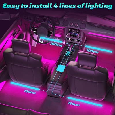 4 PCs 48 leidden Binnenlandse de Atmosfeerlichten IP65 van de Strookauto met USB-poortapp Controle