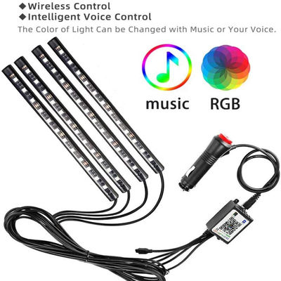 4 PCs 48 leidden Binnenlandse de Atmosfeerlichten IP65 van de Strookauto met USB-poortapp Controle